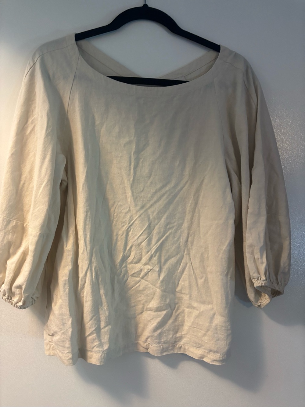 Loft linen Cream Women's Long-Sleeve Scoop Neck Top